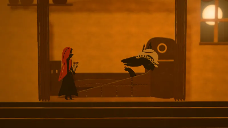 Little Red Riding Hood, illustrated as a paper-cut lightbox