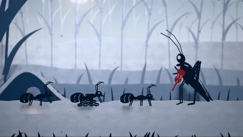 The Ant and the Grasshopper, illustrated as a paper-cut lightbox